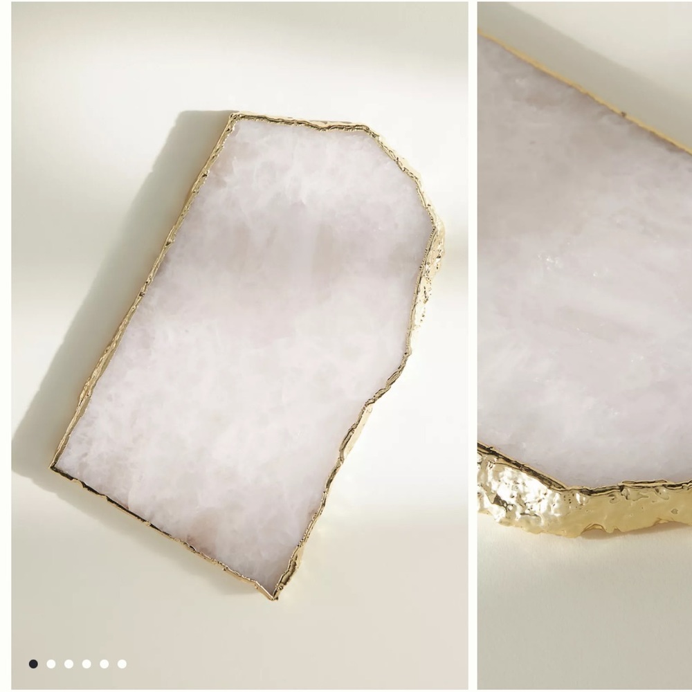 ANTHROPOLOGIE - AGATE STONE CHEESE PLATE - WHITE QUARTZ AND GOLD